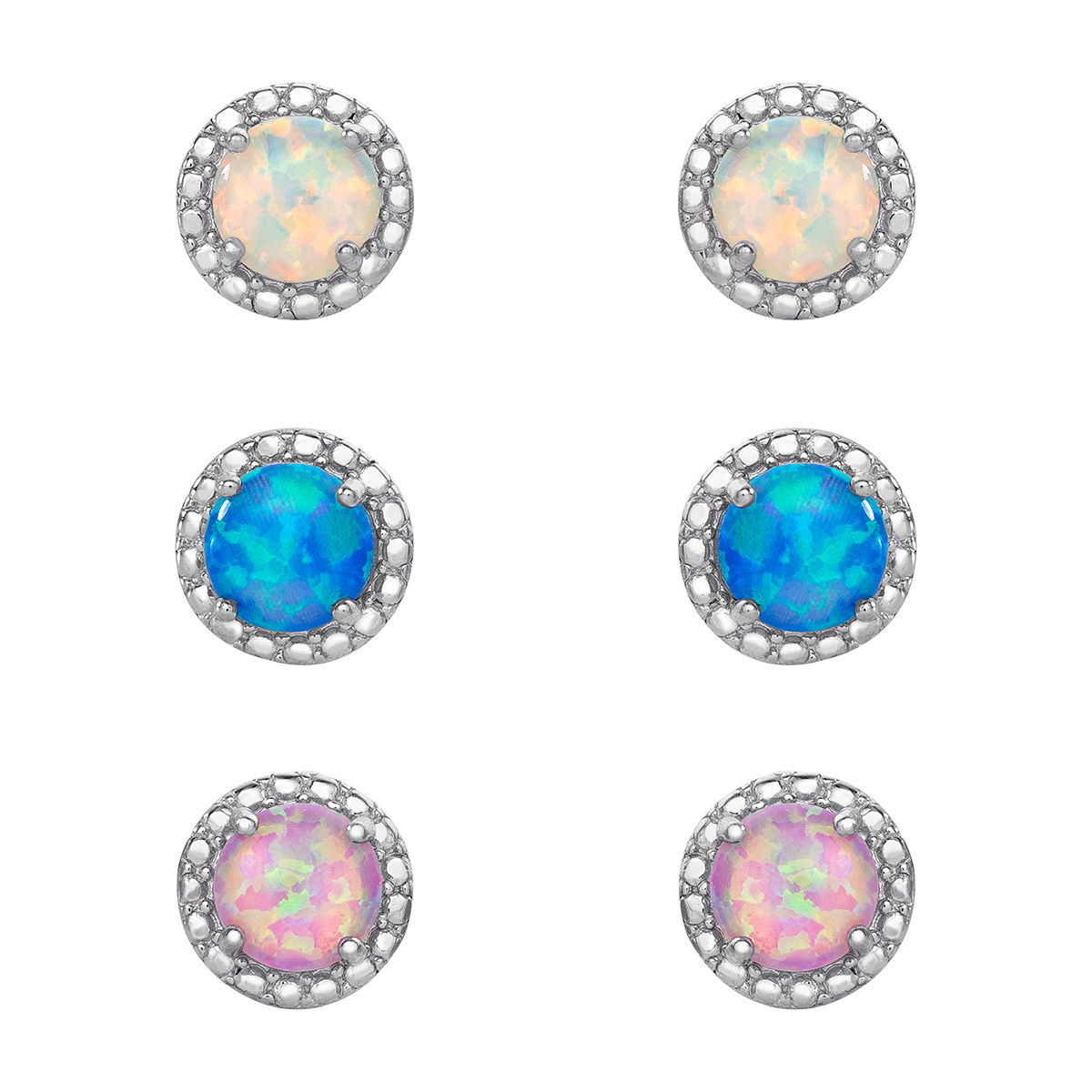 3pr. Sterling Silver & Multi Color Opal Stud Earrings