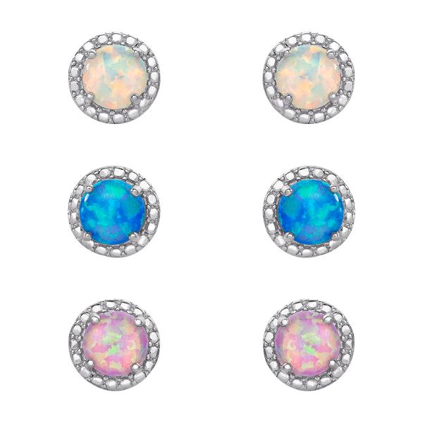 3pr. Sterling Silver & Multi Color Opal Stud Earrings alternate view