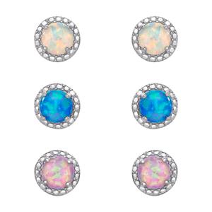 3pr. Sterling Silver & Multi Color Opal Stud Earrings alternate view