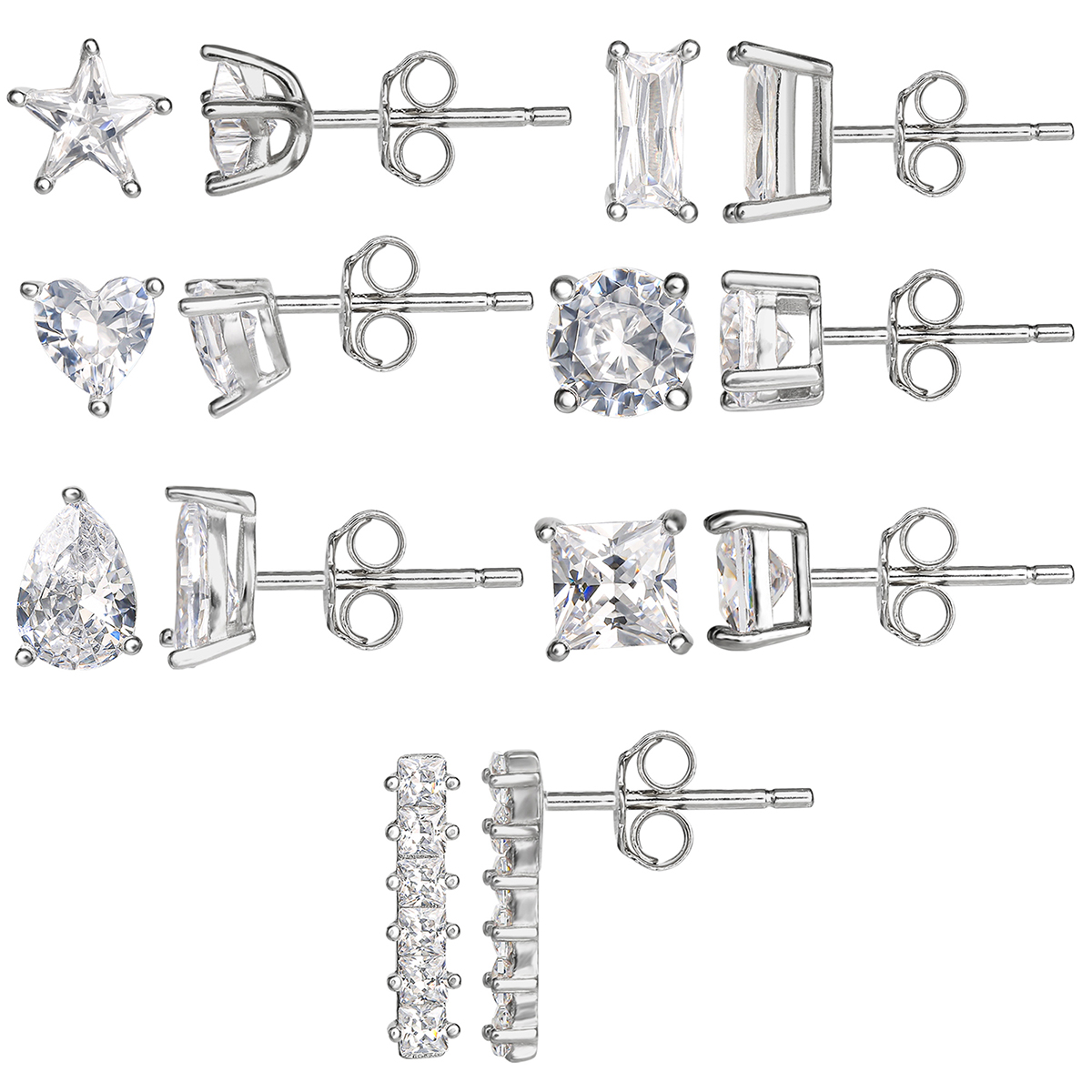 Splendere 7pr. Sterling Silver CZ Stud Earrings Set