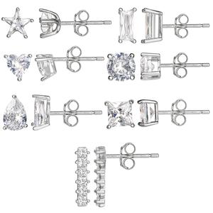 Splendere 7pr. Sterling Silver CZ Stud Earrings Set