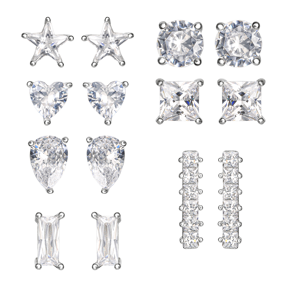 Splendere 7pr. Sterling Silver CZ Stud Earrings Set