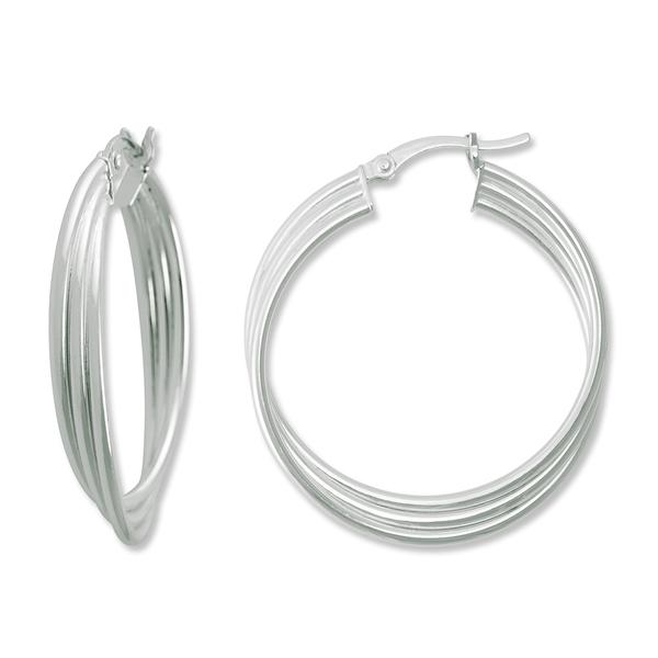 Ellen Tracy Sterling Silver Triple Tube Hoop Earrings