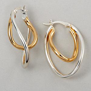 Ellen Tracy Sterling Silver wo Tone Twisted Hoop Earrings