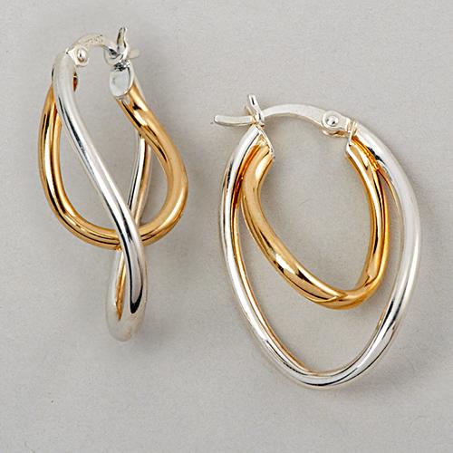 Ellen Tracy Sterling Silver wo Tone Twisted Hoop Earrings