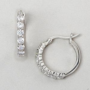 Ellen Tracy Sterling CZ Hoop Earrings