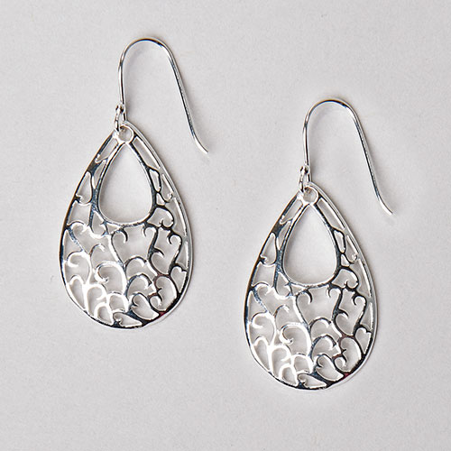 Sterling Silver Open Filigree Teardrop Earrings