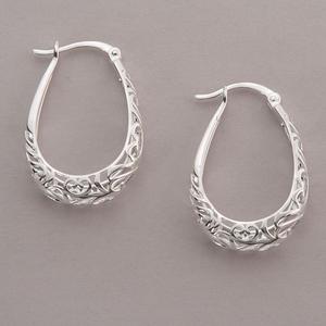 Ellen Tracy Sterling Silver Filigree Oval Hoop Earrings