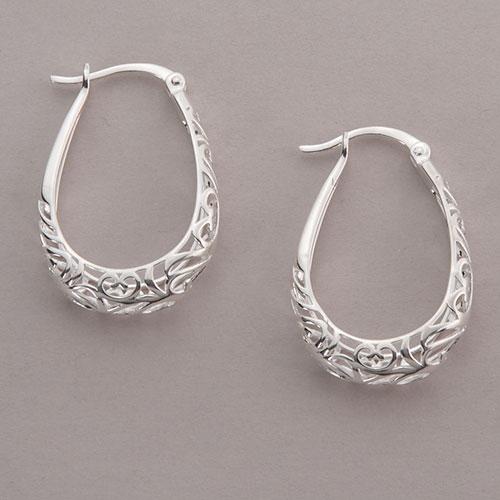Ellen Tracy Sterling Silver Filigree Oval Hoop Earrings alternate view