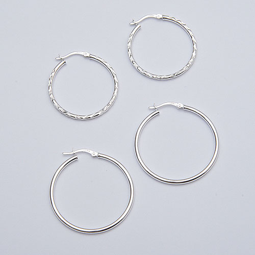 Ellen Tracy 2pr. Sterling Silver Hoop Earrings Set