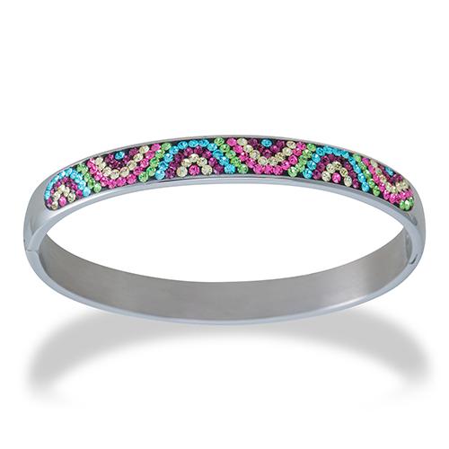 Stainless Steel Crystal Accent Bangle Bracelet
