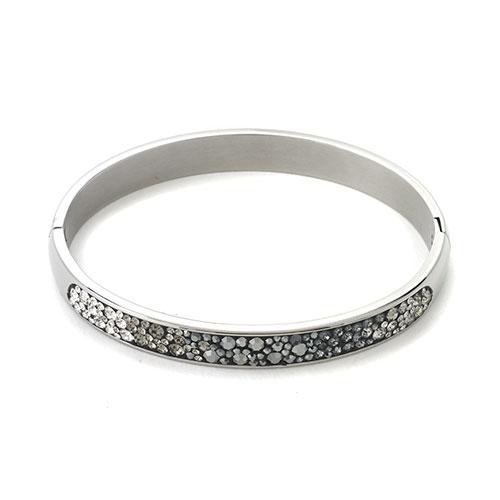 Stainless Steel Multi-Crystal Black Bangle Bracelet