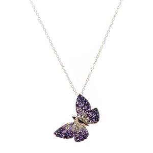 Silver Plated Multi Crystal Butterfly Pendant Necklace