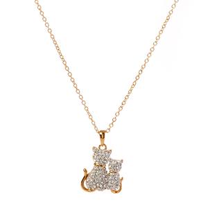 Yellow Gold Plated Clear Crystal Twin Cat Pendant