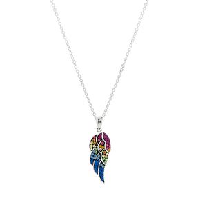 Silver Plated Brass Rainbow Crystal Wing Pendant