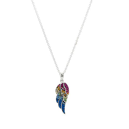 Silver Plated Brass Rainbow Crystal Wing Pendant