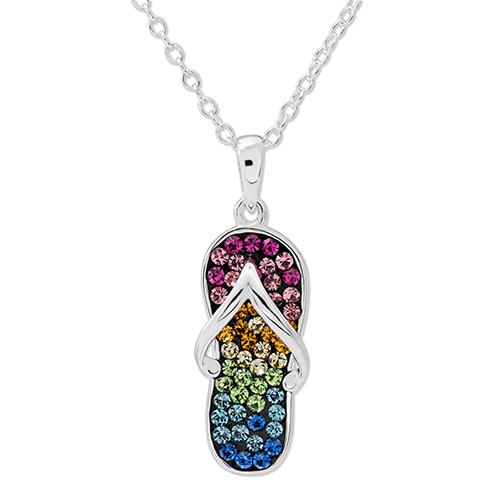 Silver Plated Rainbow Crystal Flip Flop Necklace