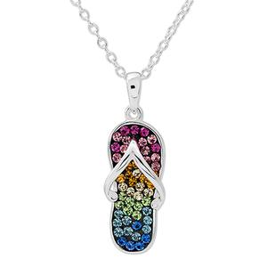 Silver Plated Rainbow Crystal Flip Flop Necklace