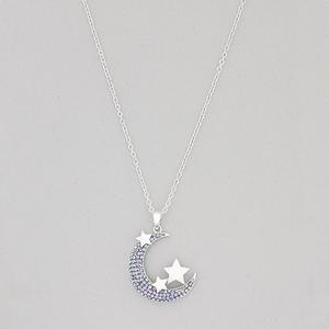 Silver Plate Brass Moon & Star Pendant Necklace