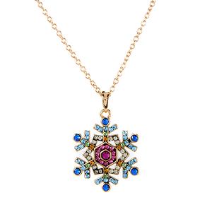 Ellen Tracy Gold Plated Multi Color Crystal Snowflake Pendant