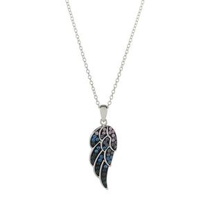 Silver Plated & Blue Crystal Wing Pendant Necklace