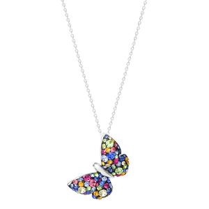 Brass Silver-Plated Multi-Color Butterfly Pendant Necklace alternate view