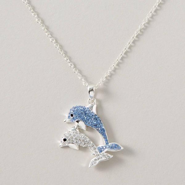 Silver Plated Crystal Dolphin Pendant Necklace