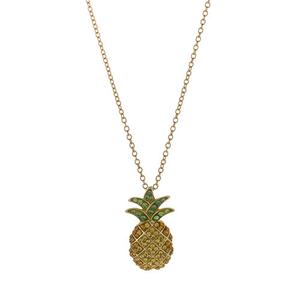 Yellow Plated Pineapple Pendant Necklace with Crystals