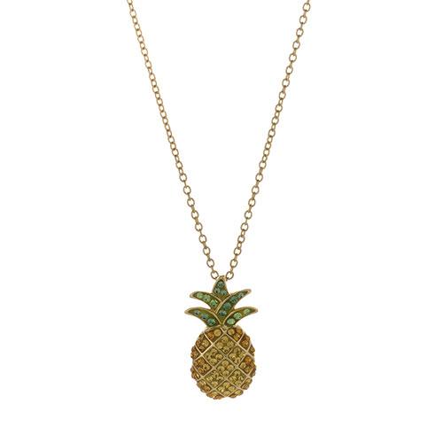 Yellow Plated Pineapple Pendant Necklace with Crystals