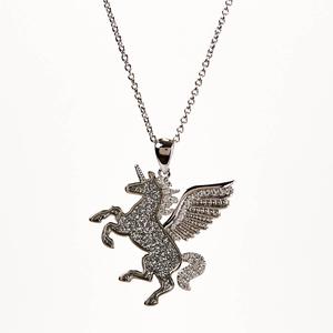 18in. Chain Silver Plated Glitter Paper Unicorn Pendant