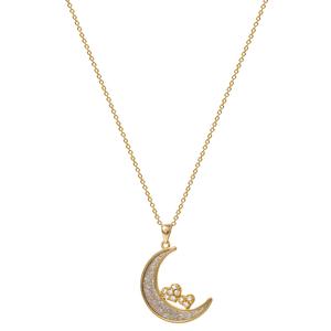 Brass Yellow Gold Plated Glitter Moon Pendant Necklace alternate view