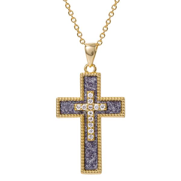 Brass Yellow Gold Plate CZ /Blue Cross Pendant