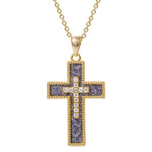 Brass Yellow Gold Plate CZ /Blue Cross Pendant