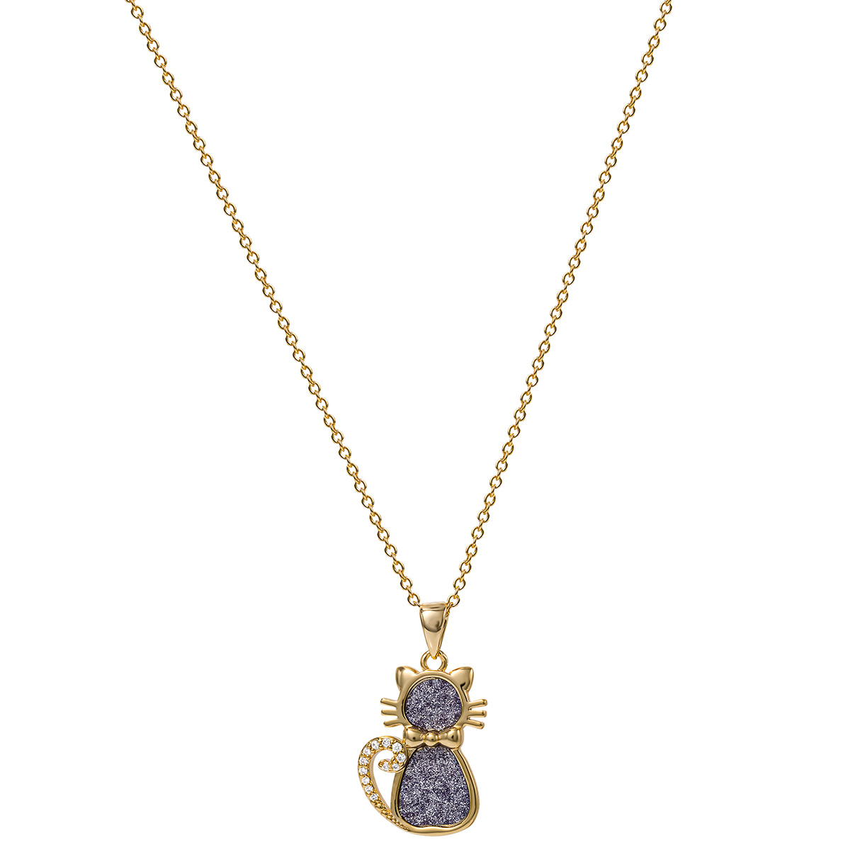 Brass Yellow Gold Plated Glitter Cat Pendant Necklace