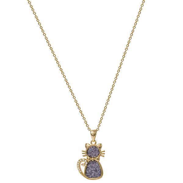 Brass Yellow Gold Plated Glitter Cat Pendant Necklace alternate view