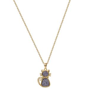 Brass Yellow Gold Plated Glitter Cat Pendant Necklace alternate view