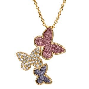 Yellow Gold Plated CZ and Glitter Butterfly Pendant