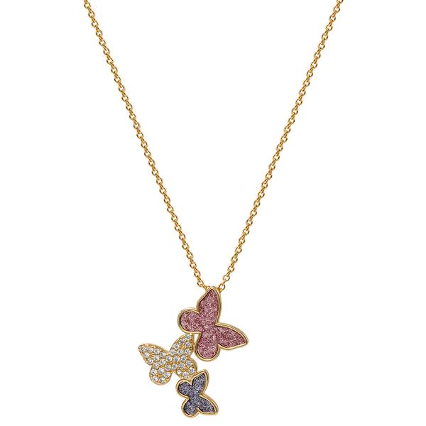 Yellow Gold Plated CZ and Glitter Butterfly Pendant alternate view