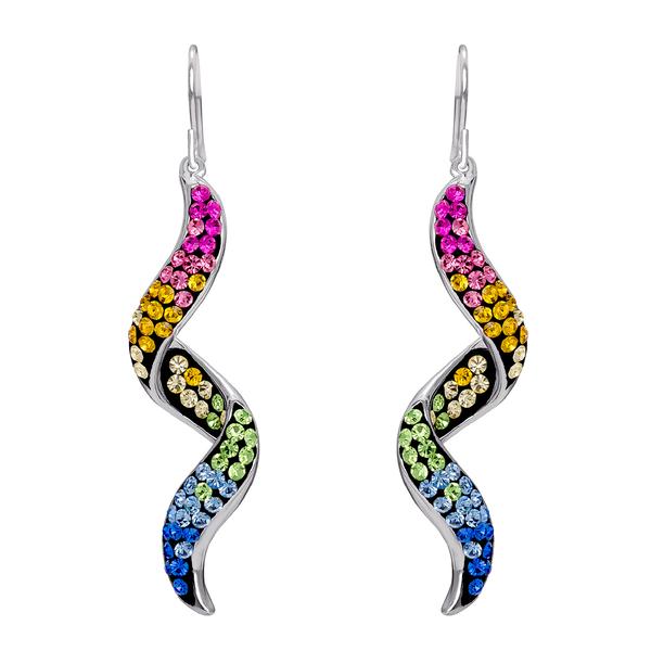 Brass Silver-Plated Corkscrew Multi-Crystal Dangle Earrings