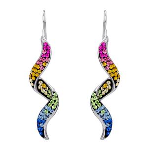 Brass Silver-Plated Corkscrew Multi-Crystal Dangle Earrings