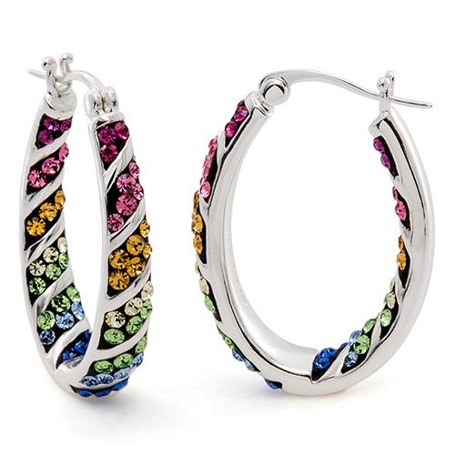 Silver Plated Brass Rainbow Crystal Hoop Earrings