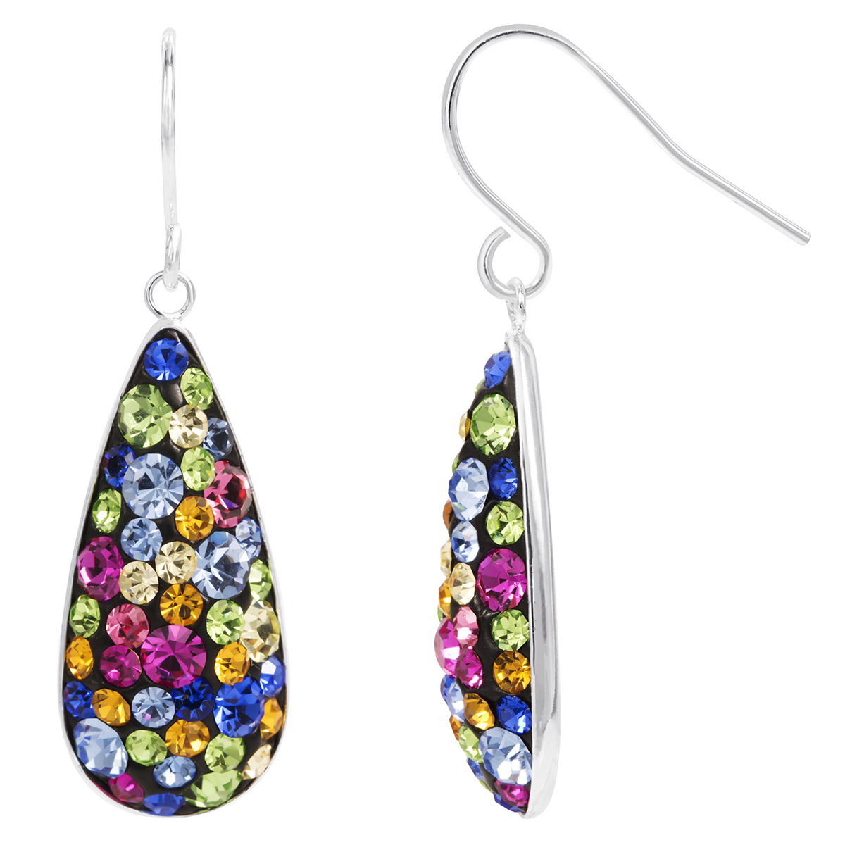 Brass Silver Plated Multi Color Crystal Drop Earrings