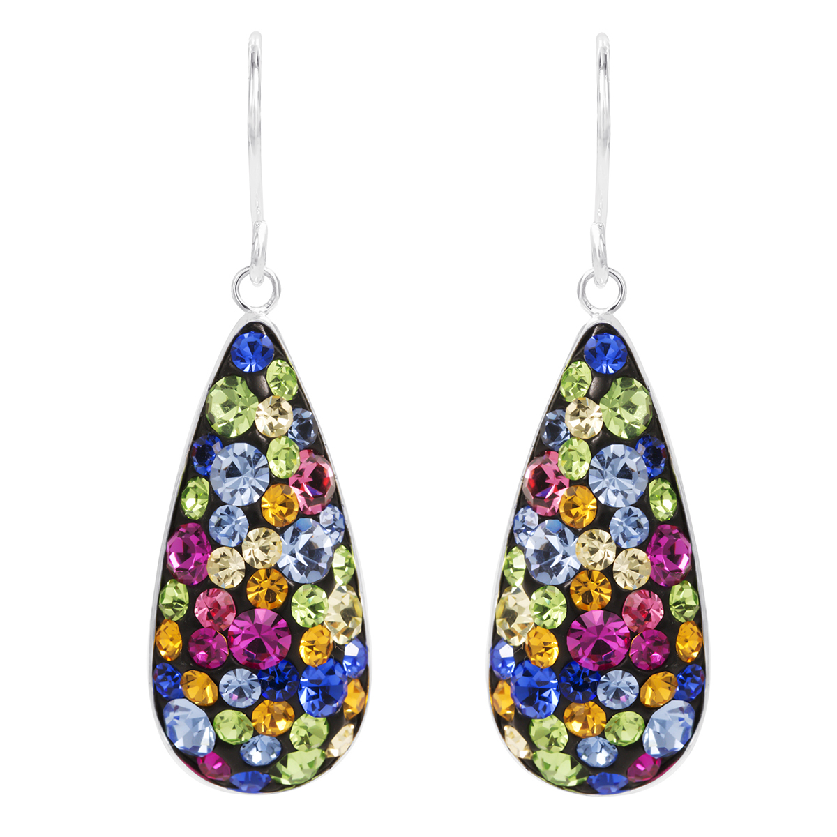 Brass Silver Plated Multi Color Crystal Drop Earrings