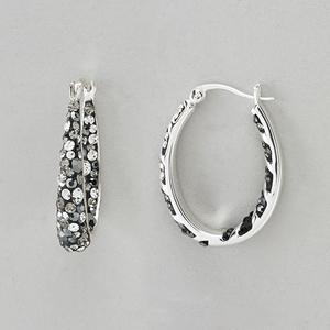 Silver Plated Inside Out Black & White Crystal Hoop Earrings