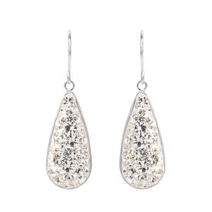 Brass Silver-Plated White Crystal Teardrop Dangle Earrings