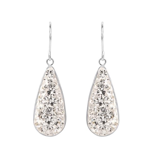 Brass Silver-Plated White Crystal Teardrop Dangle Earrings