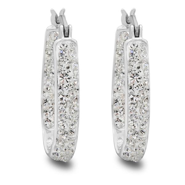 Brass Silver Plated Crystal Hoop Earrings alternate view