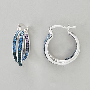 Silver Plated Twisted Inside Out with Blue Crystal Hoops