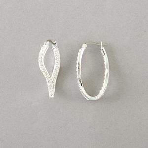 Silver Plated Brass Crystal Wave Hoop Earrings