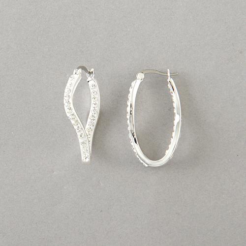 Silver Plated Brass Crystal Wave Hoop Earrings